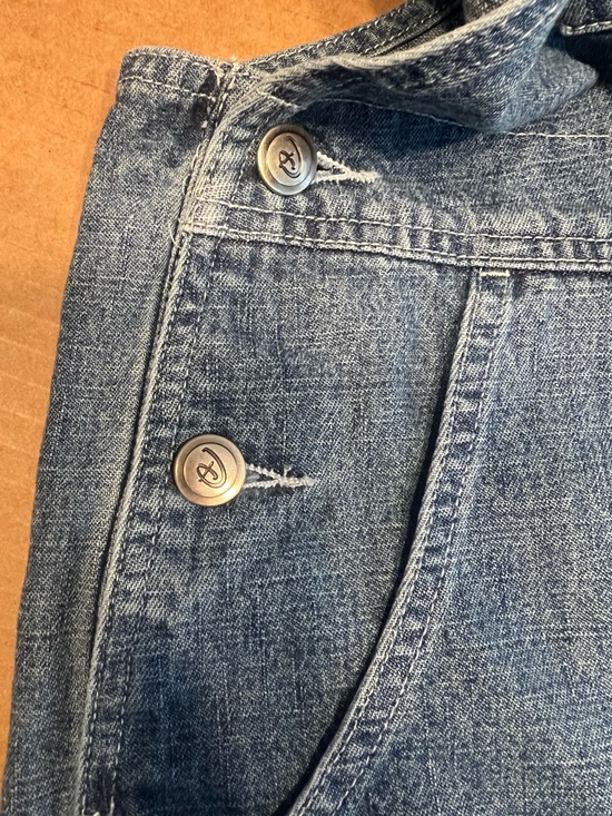 Vintage 90’s Disney Denim Mickey Mouse Overalls Jean Short USA Romper SZ Large - Picture 10 of 15